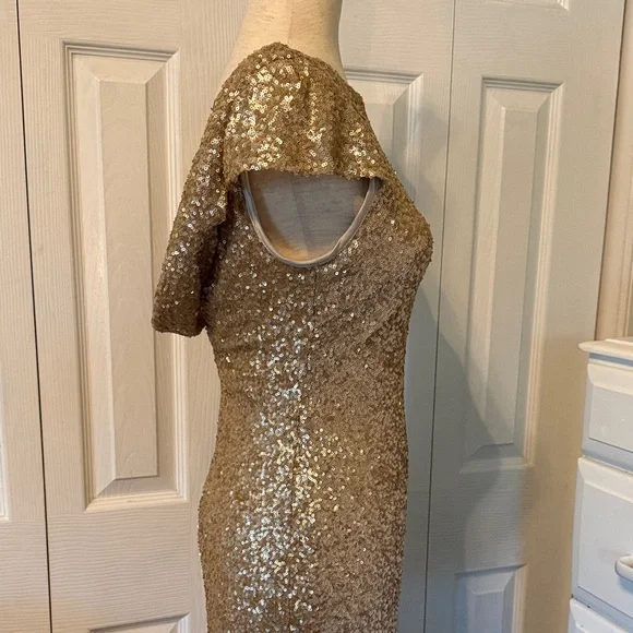 SORELLA VITA Gold Sequin Cap-Sleeve Maxi Gown Sz 10 - Picture 6 of 10